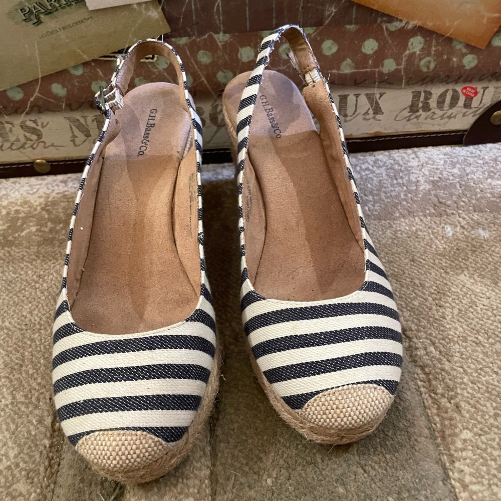 G.H. Bass & Co. Navy and White Striped Espadrilles